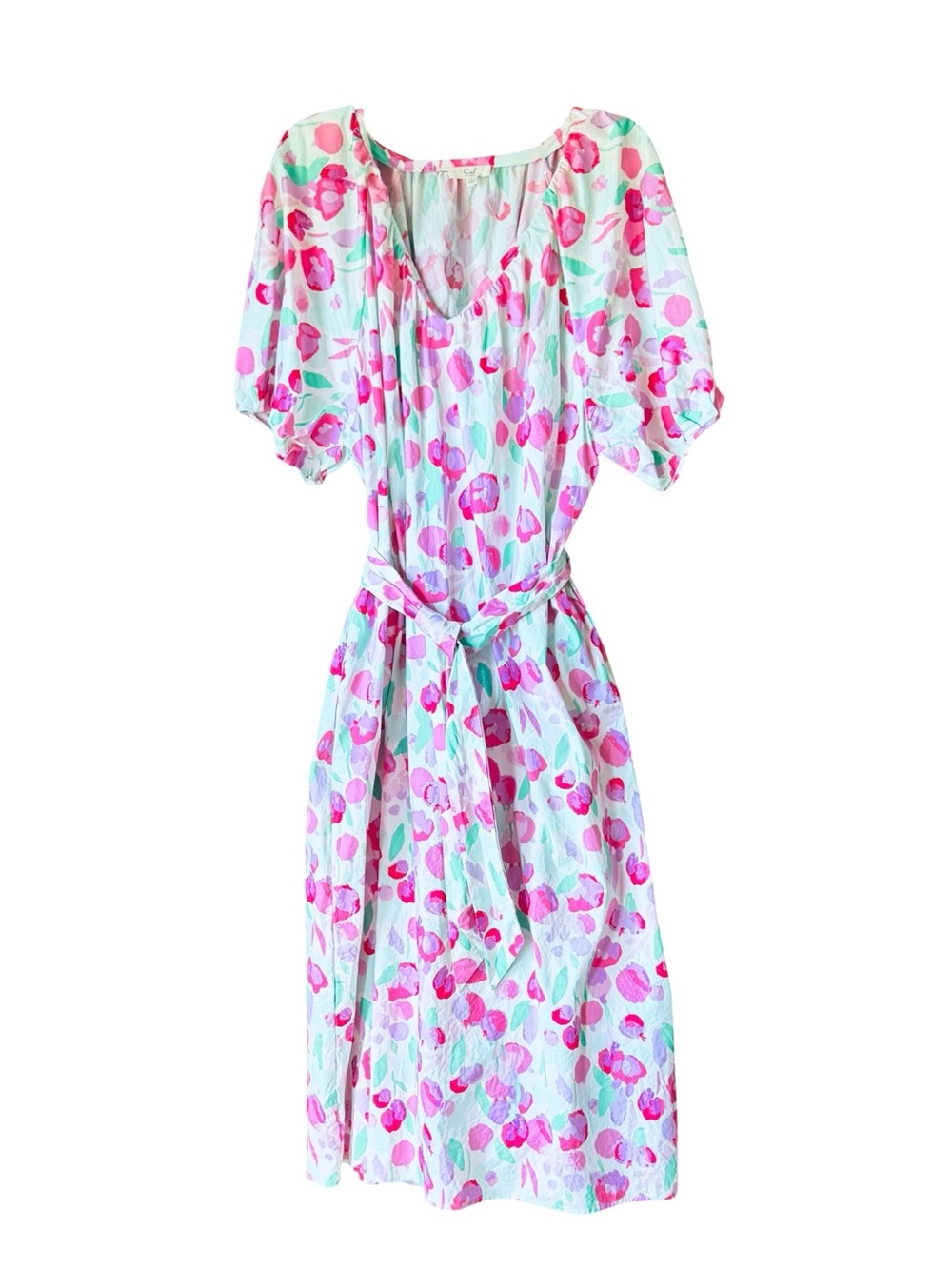 Easel New Blush Mint Shift MIDI Dress with Self-Tie and Pockets, L